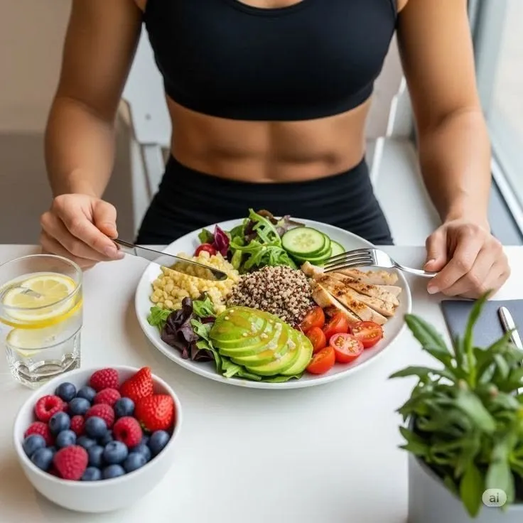 Colorful fresh ingredients arranged on a warm kitchen table